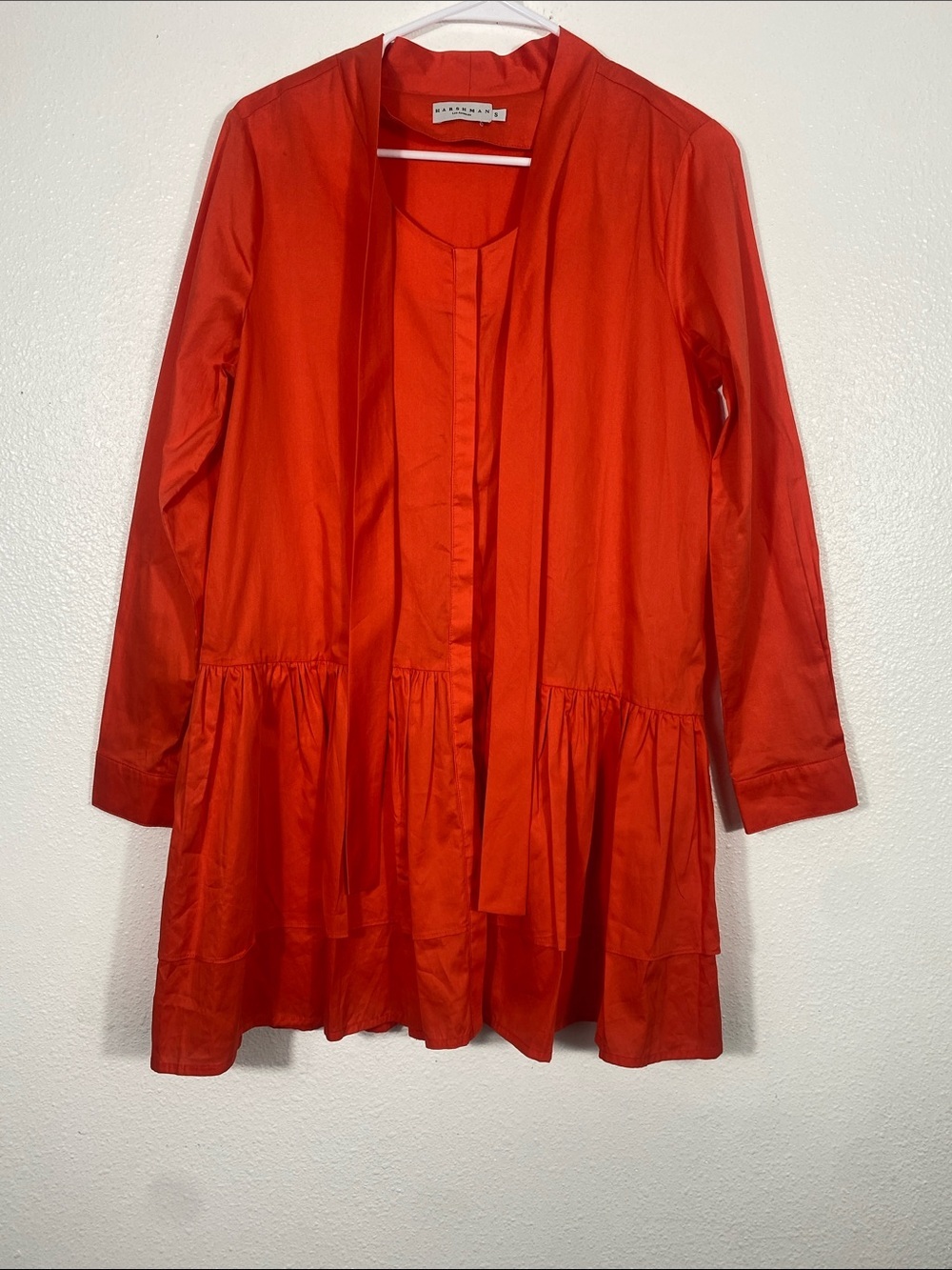 Harshman Tie-Neck Tiered Mini Dress in Vibrant Orange Size S 100% Cotton - Picture 2 of 16